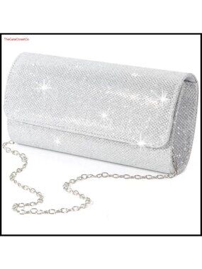 Glitter Evening Clutch with Detachable Chain - Sparkly Party Handbag